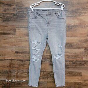 American Eagle Jeans 16 R Jegging Hi Rise Next Level Stretch Gray Wash Denim